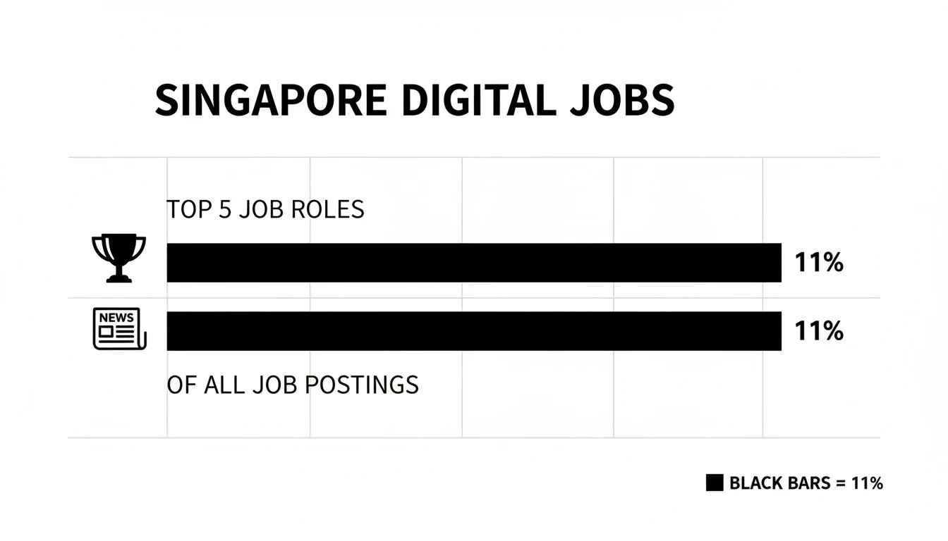 Bar chart showing top 5 digital job roles and all digital job postings in Singapore each represent 11%.