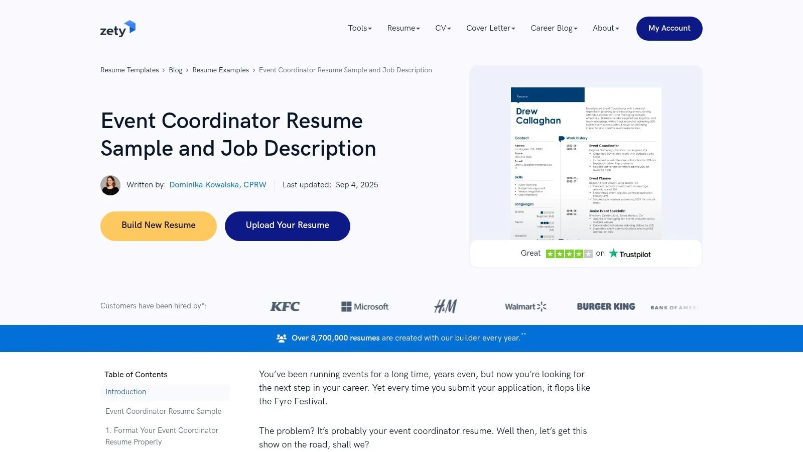 Zety event coordinator resume sample