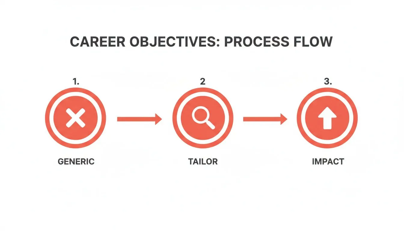 Process flow illustrating three steps for career objectives: Generic, Tailor, and Impact.