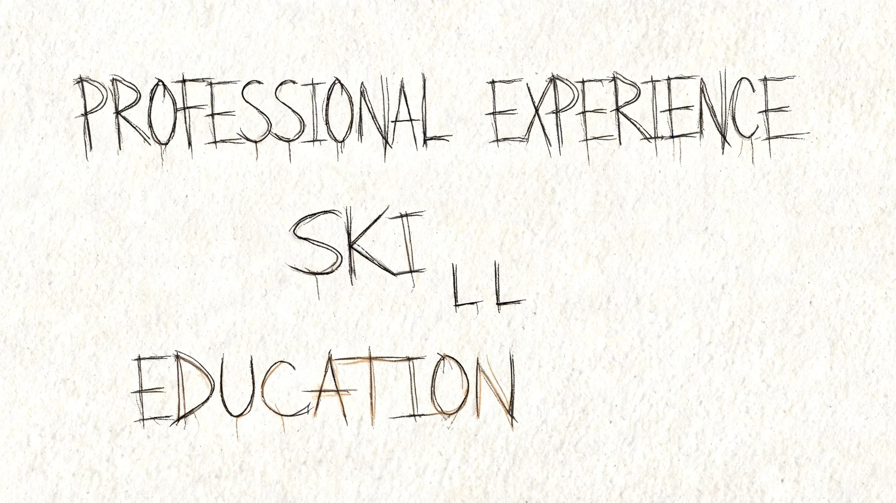 A hand-drawn sketch on textured paper listing resume sections: professional experience, skill, and education.