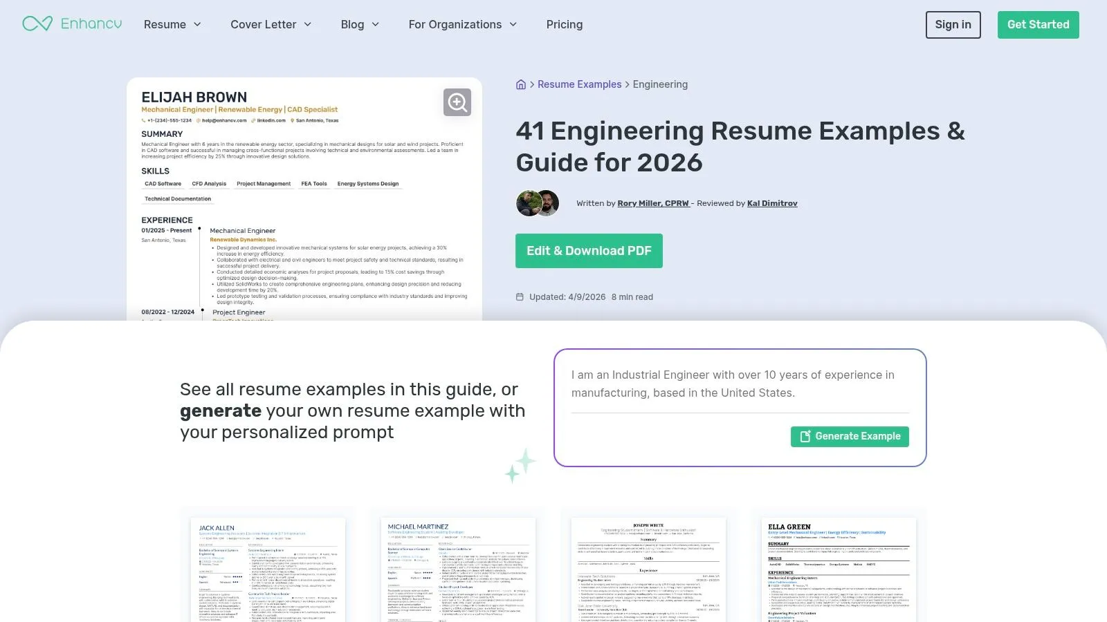 Enhancv, Mechanical Engineer (and Entry-Level Mechanical Engineer) Resume Examples