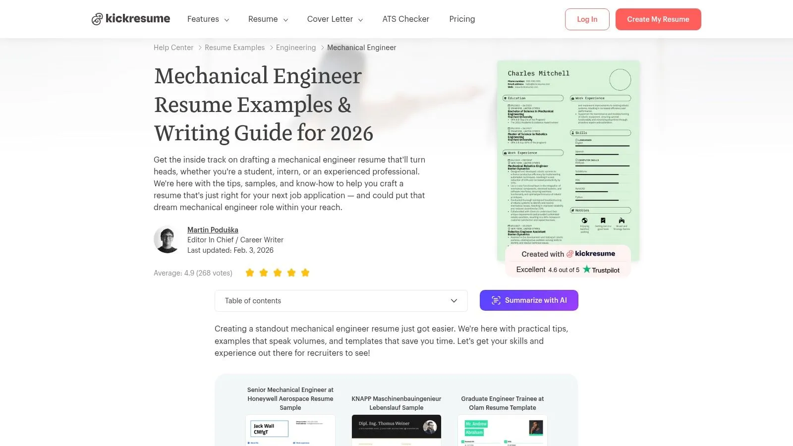 Kickresume, Mechanical Engineer Resume Examples & Writing Guide