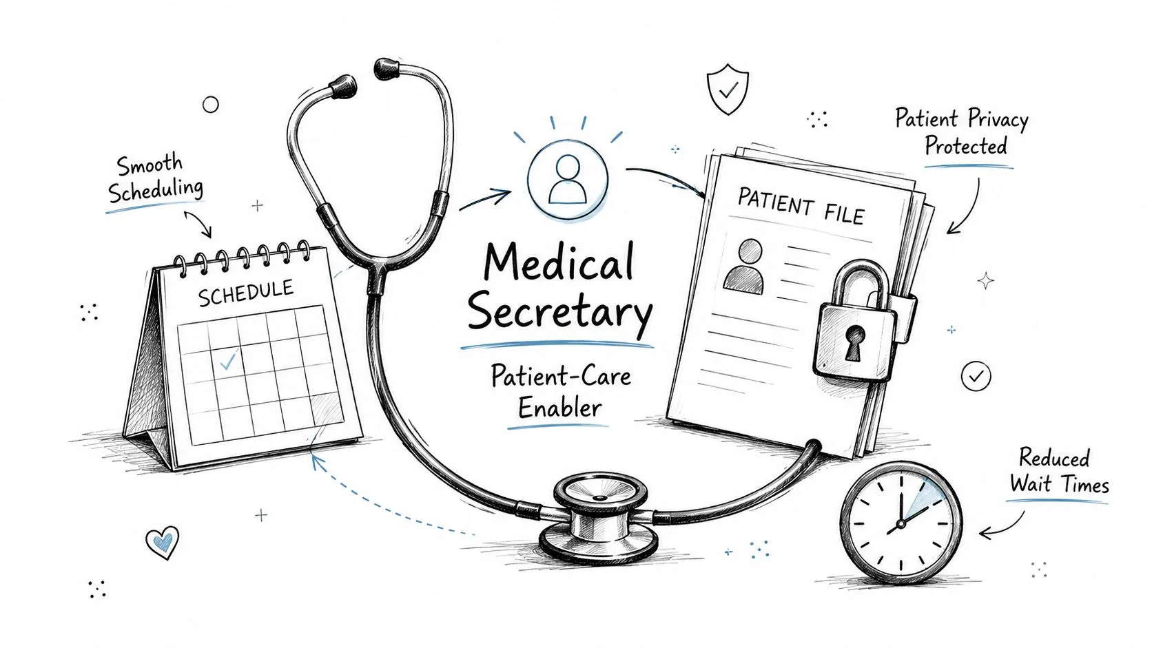 A conceptual illustration highlighting the essential role of a medical secretary in healthcare office management.