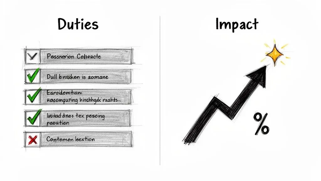 A graphic contrasting 'Duties' in a checklist with 'Impact' shown as an upward arrow and star.
