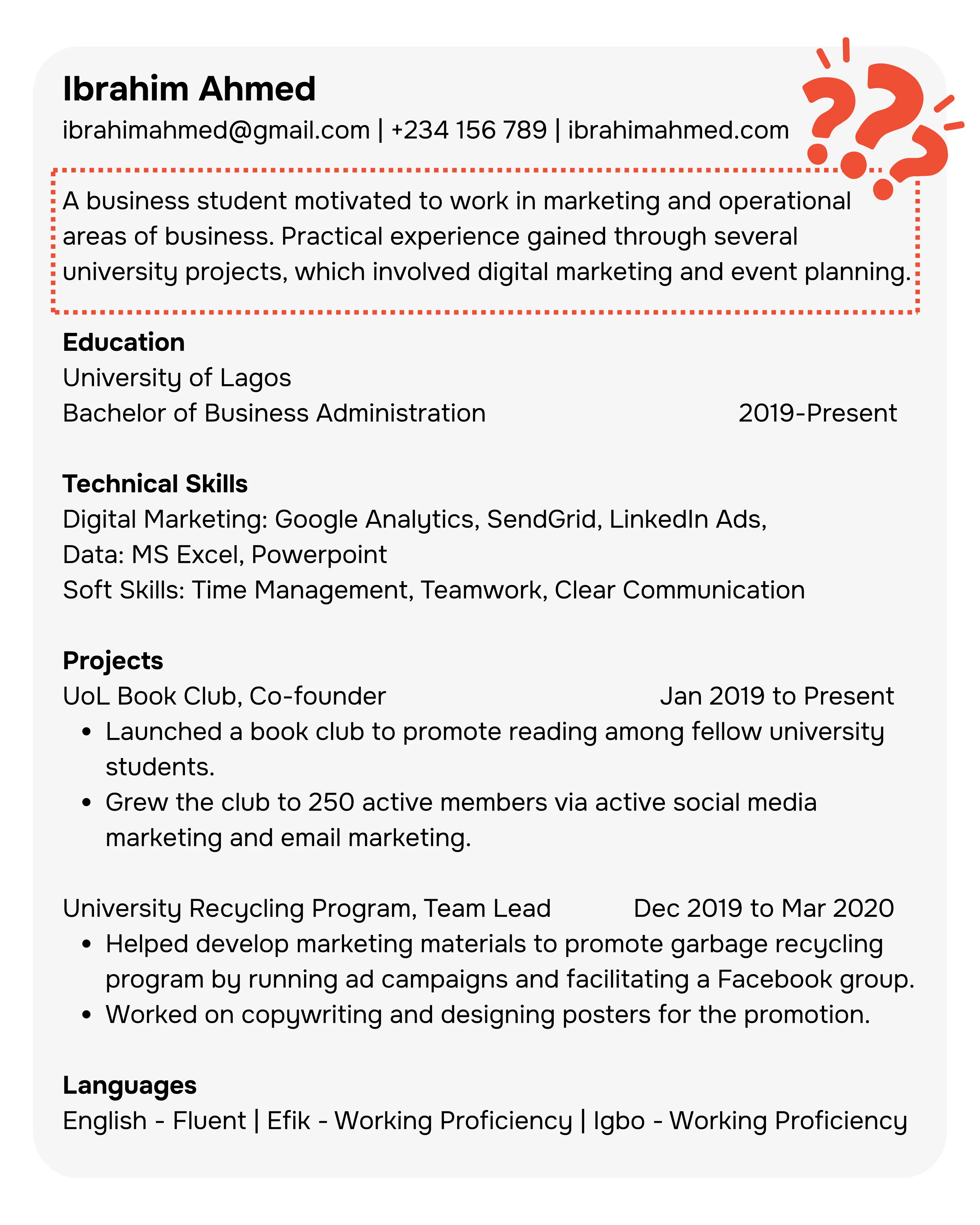 Standing out with student resume